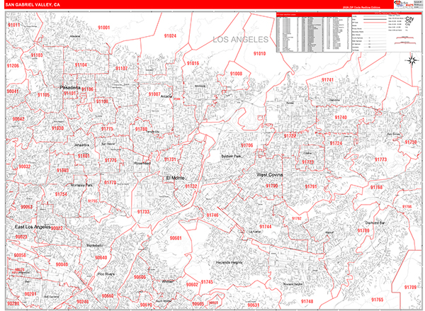 San Gabriel Valley Metro Area Wall Map